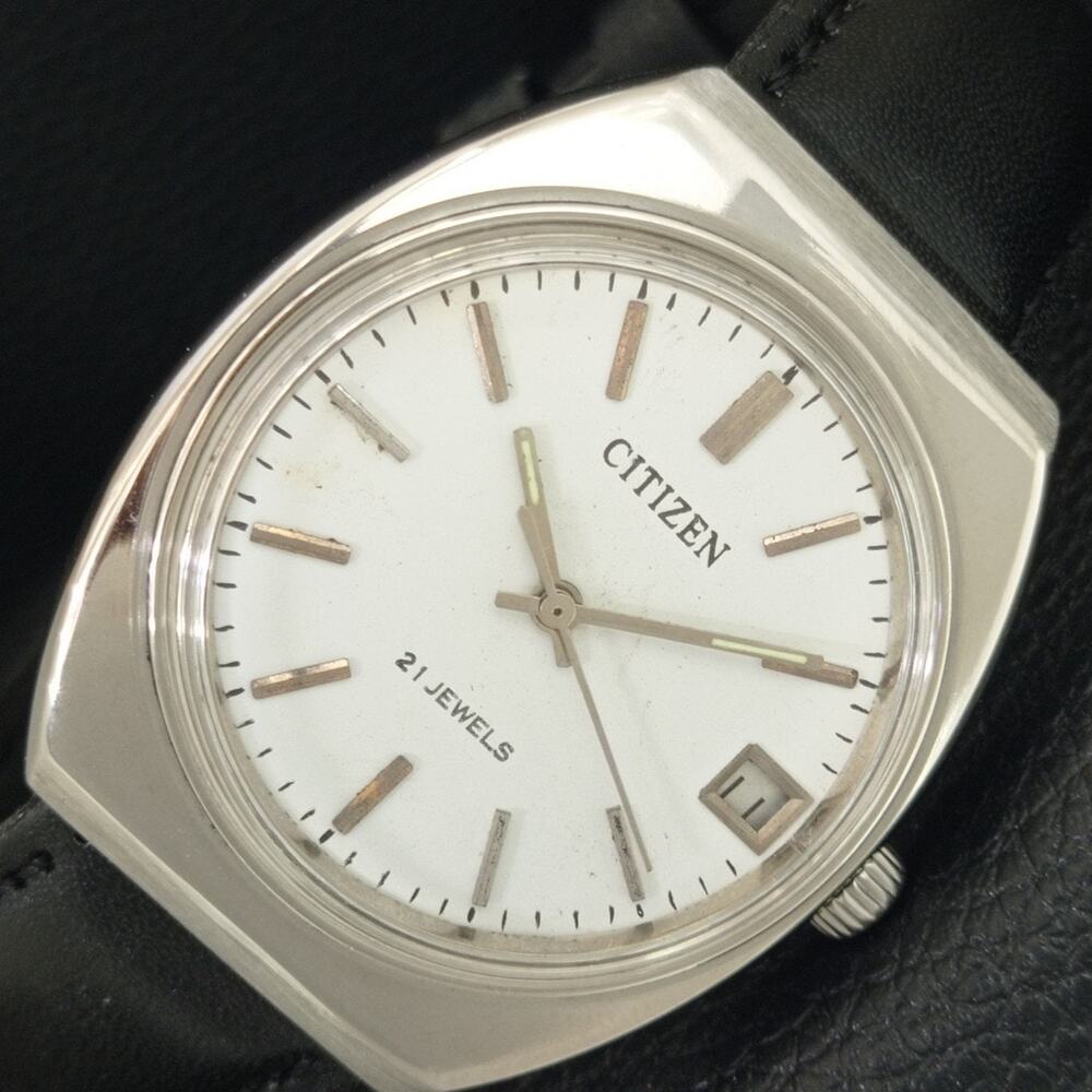 Vintage 1985 Citizen Manual Wound Mens Silver Watch W/Date & Silver Accents